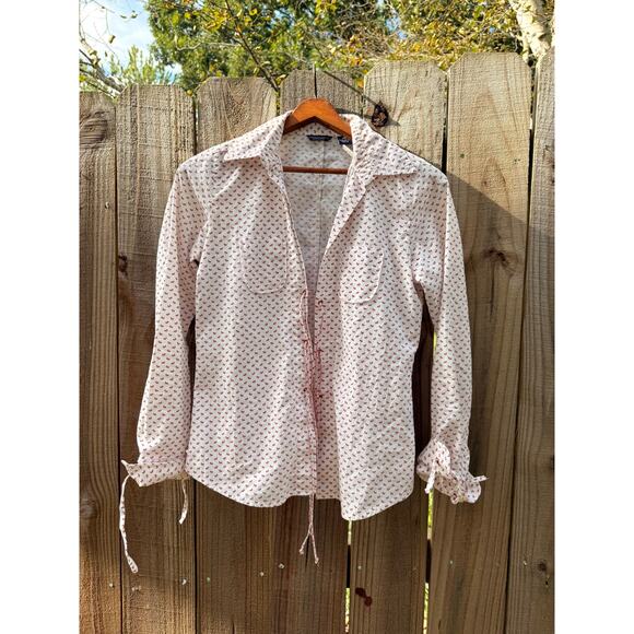 Y2K Lace-Up Handkerchief Print Blouse — / American Eagle Vintage Top XS-S - Picture 8 of 9